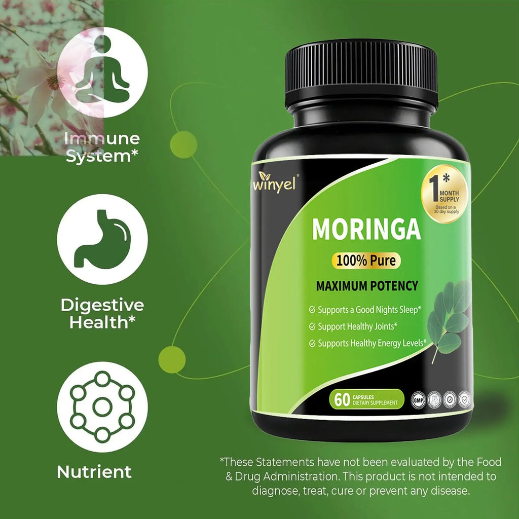 Pure Moringa Capsules - High Potency, Health & Fitness With Essential Vitamins & Amino Acids - 60 Capsules - Rooted Regenerative: Sustainable Foods for the Future