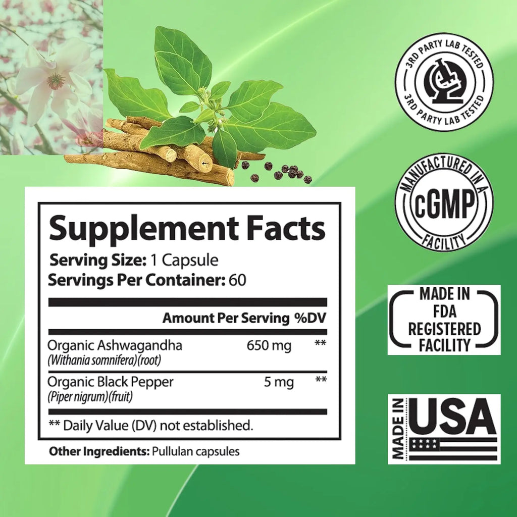Ashwagandha Supplements Capsules Vegan Stress Relief Immune Support Supplement Balanced Energy Levels And Mood Organic - Rooted & Regenerative: Sustainable Foods for the Future Rooted & Regenerative: Sustainable Foods for the Future Health & Welness