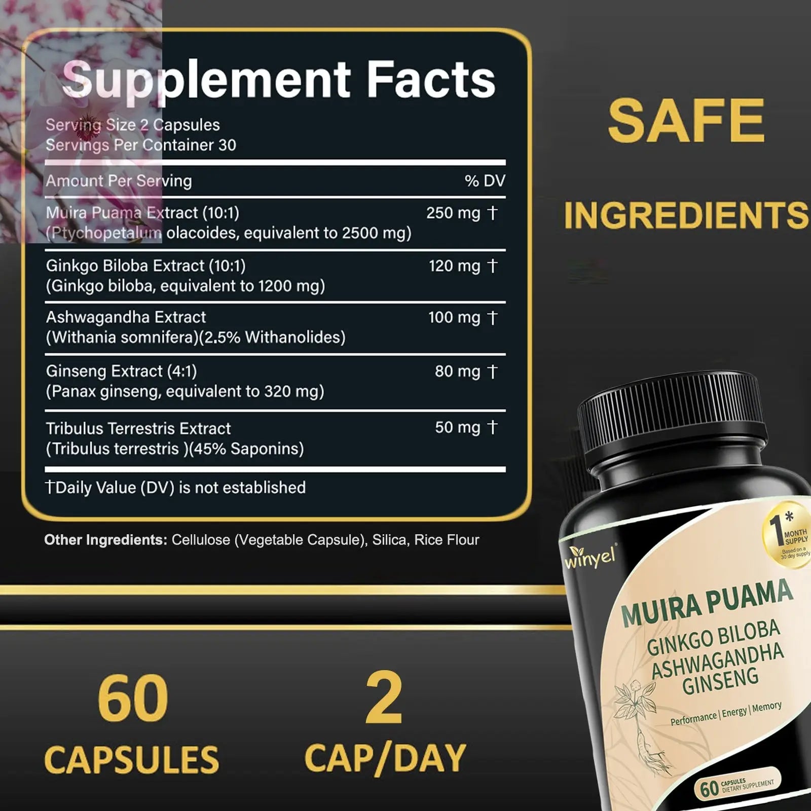 Muira Puama Ginseng Ashwagandha Ginkgo Tribulus  Herbal Supplements  Unleash Your Potential Through Our Pills  Dietary Supplements, Help Promote An Active And Healthy Lifestyle  60 Capsules - Rooted Regenerative: Sustainable Foods for the Future