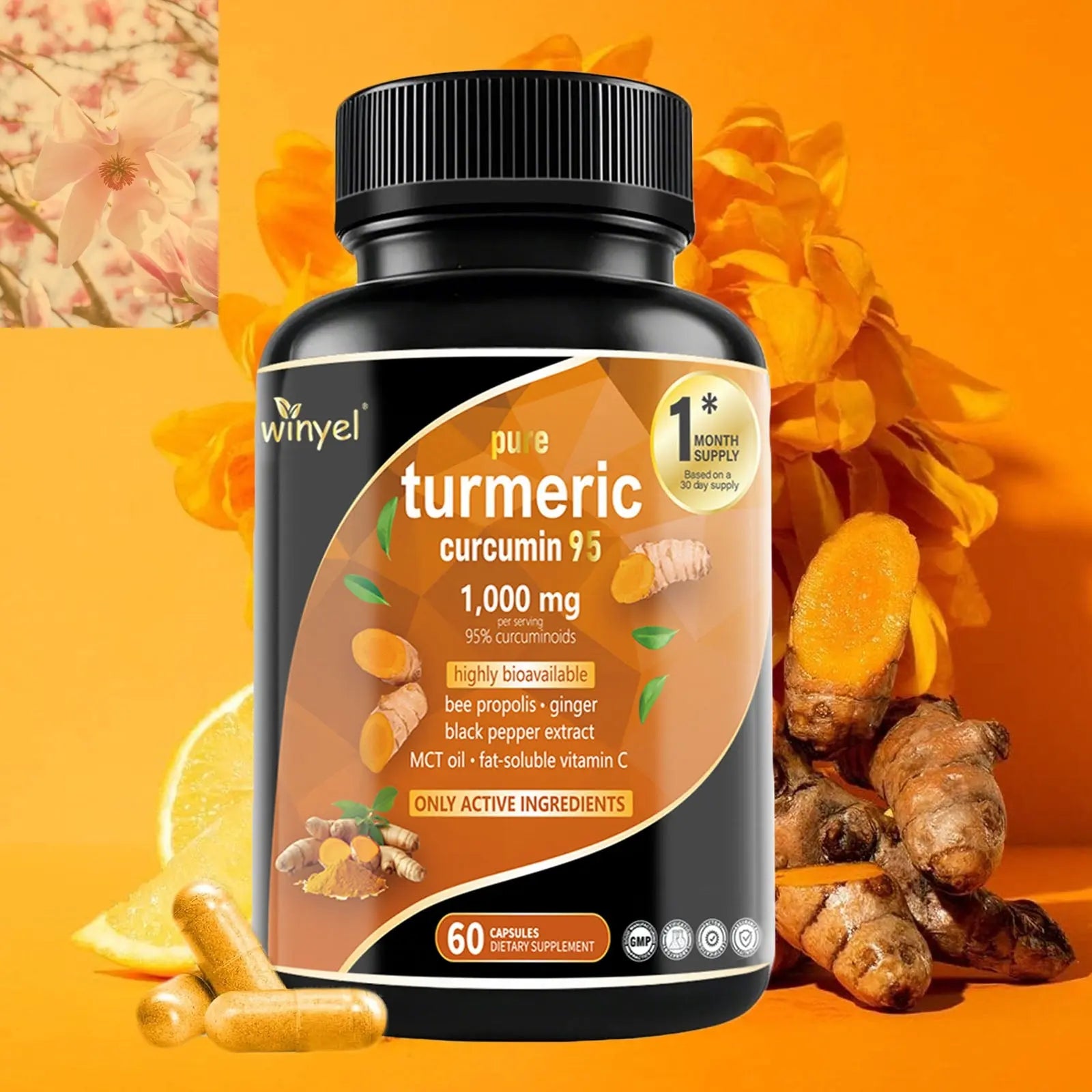 Premium Turmeric Curcumin Supplements 1000mg - Great Absorption Rate - Supports Heart, Brain And Joint Health - 60 Capsules - Rooted Regenerative: Sustainable Foods for the Future