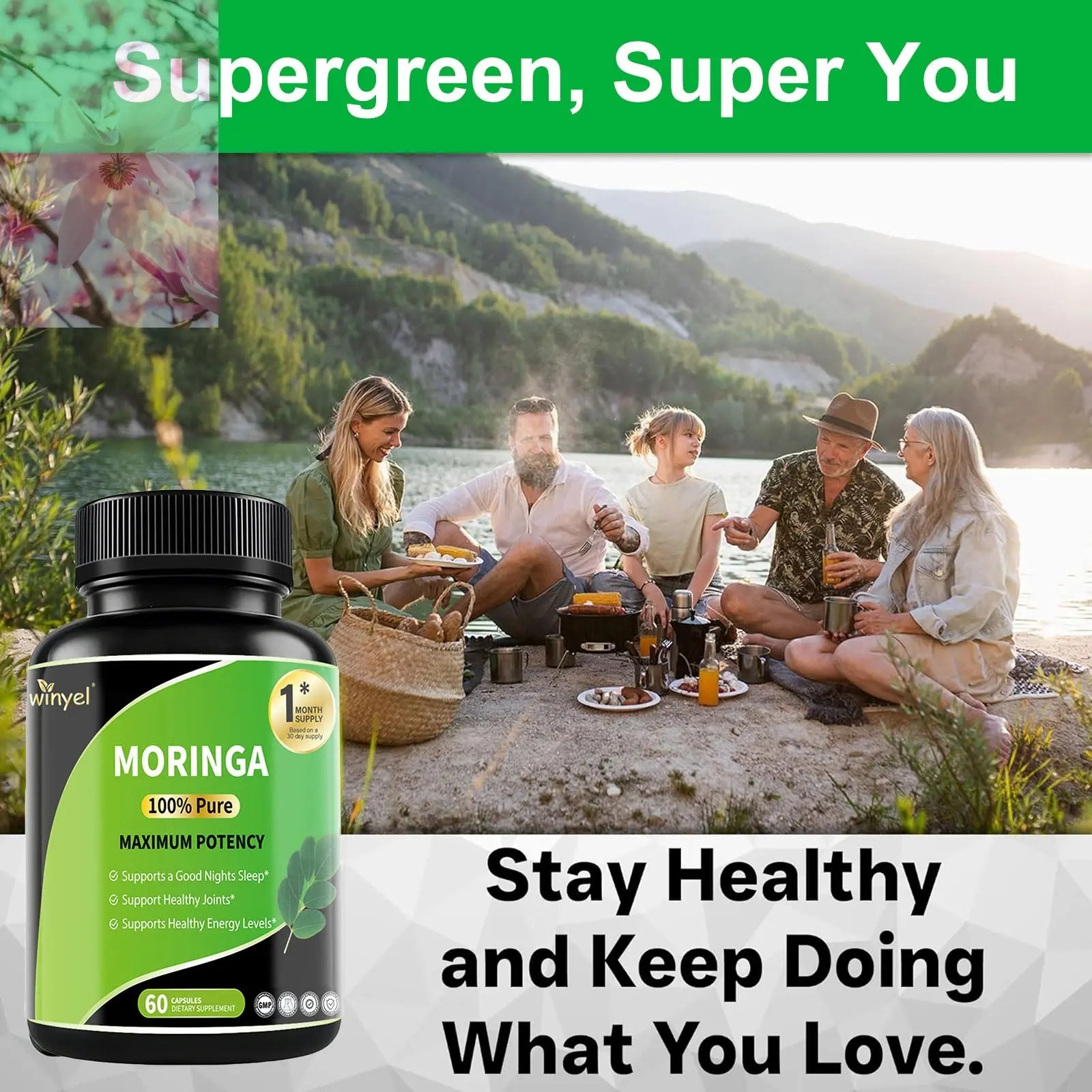 Pure Moringa Capsules - High Potency, Health & Fitness With Essential Vitamins & Amino Acids - 60 Capsules - Rooted Regenerative: Sustainable Foods for the Future