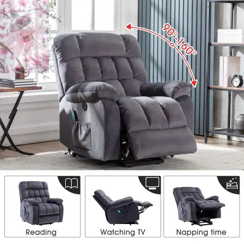 Electric Power  Lift Recliner Chair Sofa With Massage And Heat For Elderly 2 Side Pockets USB Ports Single Recliner Chairs For Living Room Overstuffed Breathable Fabric Reclin - Rooted Regenerative: Sustainable Foods for the Future